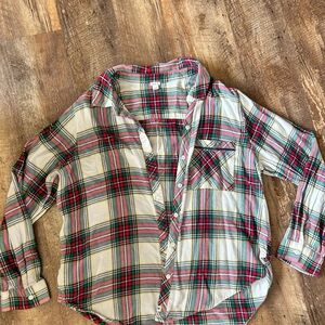 Aerie Red and Green Plaid Button Down Shirt